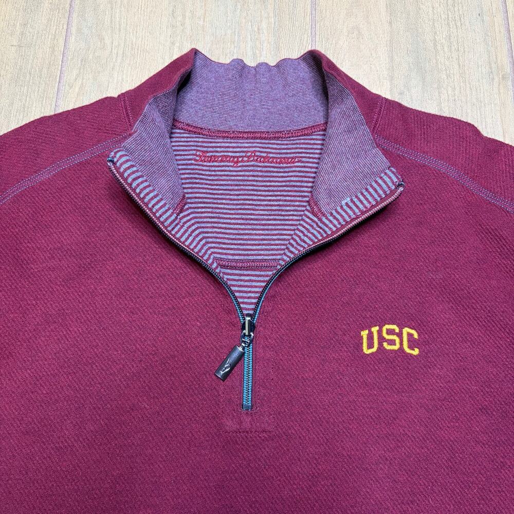 Tommy Bahama USC Trojans 2XL Quarter Zip Pullover Sweater Red NCAA University - Picture 2 of 13